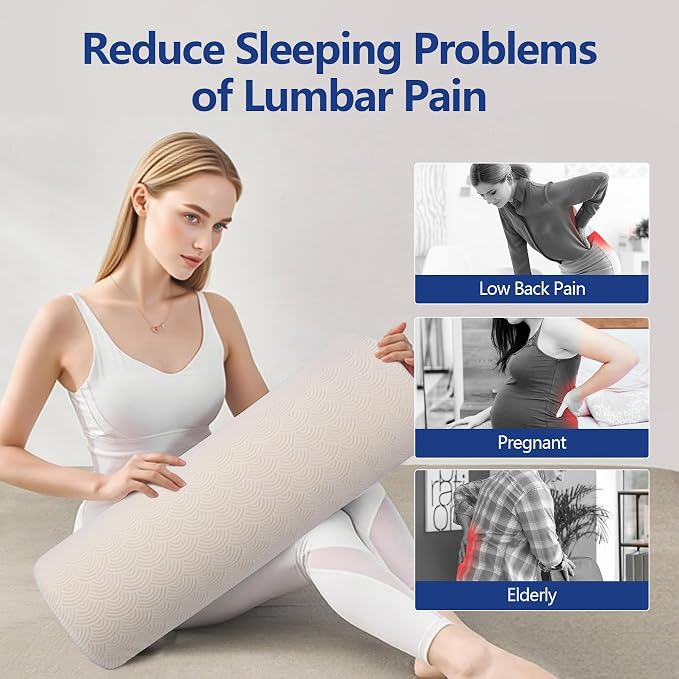 Cozyhealth - 3.15"H*23.6"L - Soft Lumbar Pillow for Sleeping, Memory Foam Back Lumbar Support Cushion for Lower Back Pain Relief Bed Waist Sleep Support Pillow for Side, Back Sleepers (White, Large)