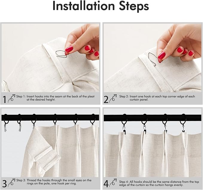 Memory Trained Pinch Pleated Curtains 86 Inches Long, Viral Linen Pinch Pleat Sheer Curtains with Ring Hooks&Clips for Track System Living Room, Natural Light Filtering Privacy Curtain 2 Panel Set