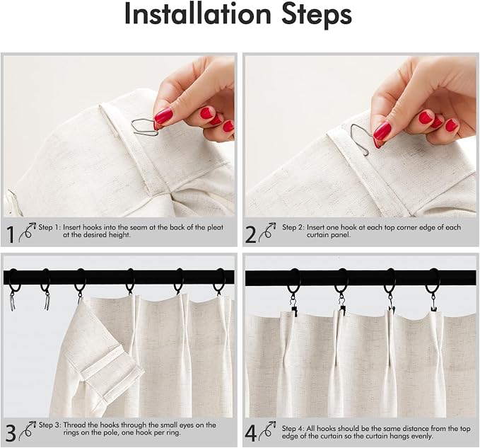 Memory Trained Pinch Pleated Curtains 90 Inches Long, Viral Linen Pinch Pleat Sheer Curtains with Ring Hooks&Clips for Track System Living Room, Natural Light Filtering Privacy Curtain 2 Panel Set