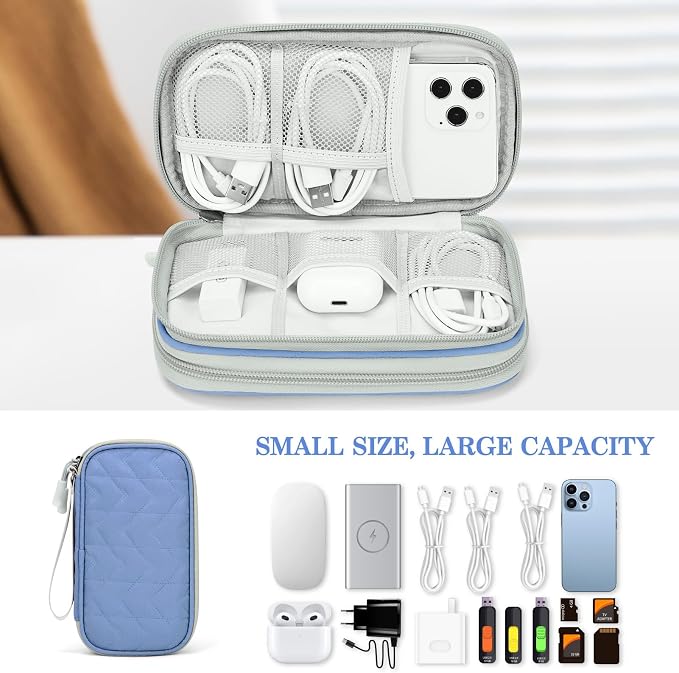 FYY Travel Cable Organizer Pouch Electronic Accessories Carry Case Portable Waterproof Double Layers All-in-One Storage Bag for Cord, Charger, Phone, Pattern Blue