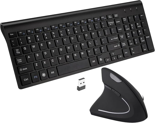 Fonicer Left Handed 2.4GHz Wireless Vertical Ergonomic Mouse and Keyboard Combo Ultra-Thin Portable Size for PC Desktop Computer Laptop Mac Tablet, Black