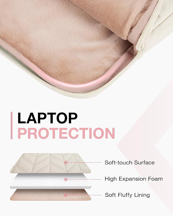 BAGSMART Laptop Case with Handle, Puffy Padded Laptop Bag Sleeve for Women, Portable MacBook Air/Pro Computer Case, 13-14 inch, Beige