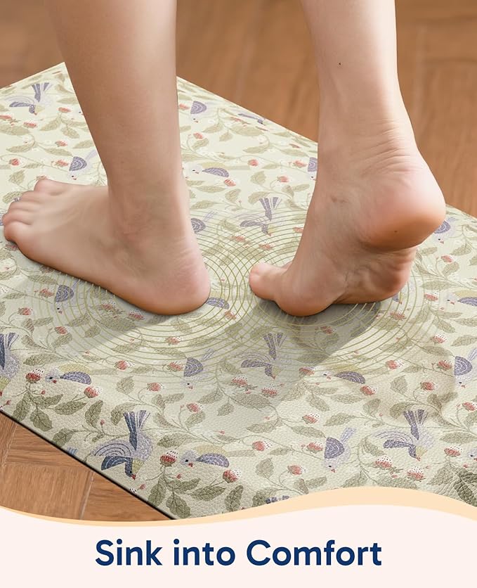 Ophanie Kitchen mats for Floor, Kitchen Rugs, 20x32 Anti Fatigue Standing Cushioned Mat, Waterproof, Comfort Ergonomic mat for Office, Home, Sink, 3/4 inch Thick Memory Foam Bird Non-Slip Bottom