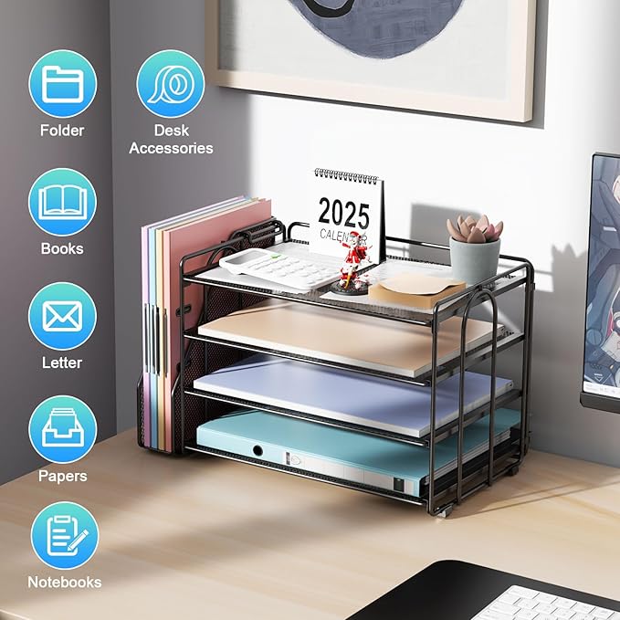 gianotter Monitor Stand with Storage + 4-Tier Paper Organizer (Black)