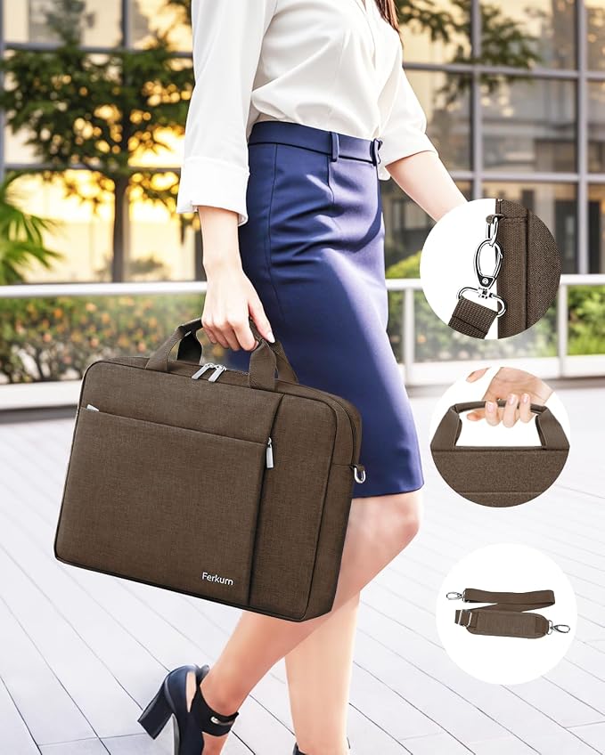 Ferkurn Laptop Bag Case for Women Men Computer Bag Compatible with HP Envy Pavilion Omen/LG Gram/MSI/Dell Inspiron XPS/Lenovo/Acer, Shoulder Strap Carrying Messenger Briefcase, Brown, 17 17.3 Inch
