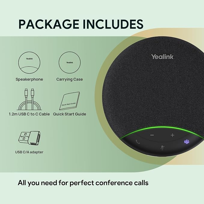 Yealink SP92 Conference Speaker and Microphone with AI Noise Cancellation, 20H Call Time, 13ft Pick-up, 360 Omni Mic 50mm Full-Duplex Speaker, Bluetooth 5.3 USB Speakerphone for Teams