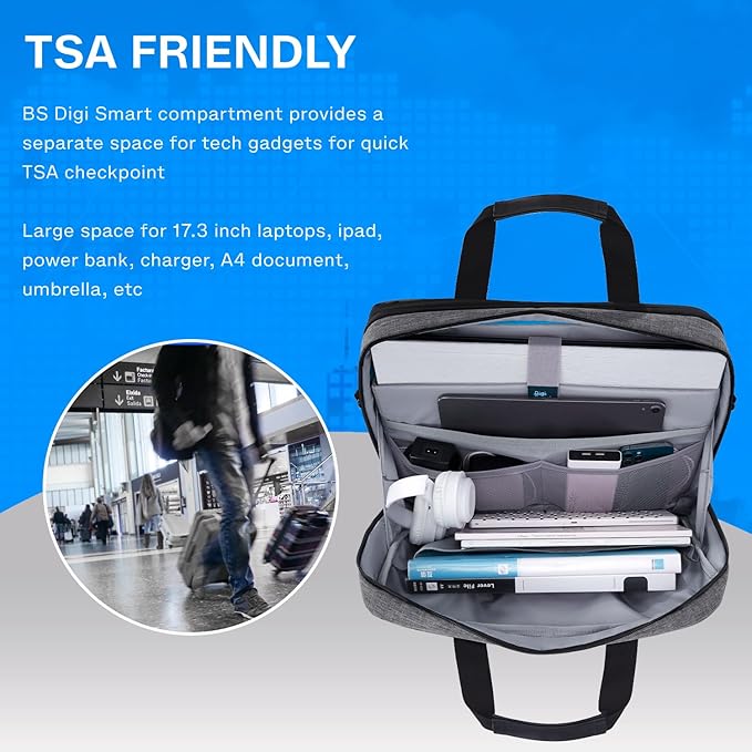BAGSMART 17.3 Inch Laptop Bag, Expandable Computer Bag Laptop Briefcase Men Women,Laptop Shoulder Bag,Work Bag Business Travel Office, Dark Grey