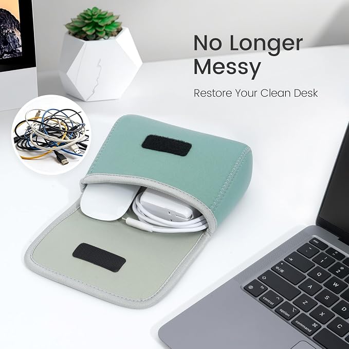 LENTION Mint Green Neoprene Tech Pouch, Portable Travel Organizer for MacBook Power Adapter, Power Bank, Charger, Cable & Small Electronics