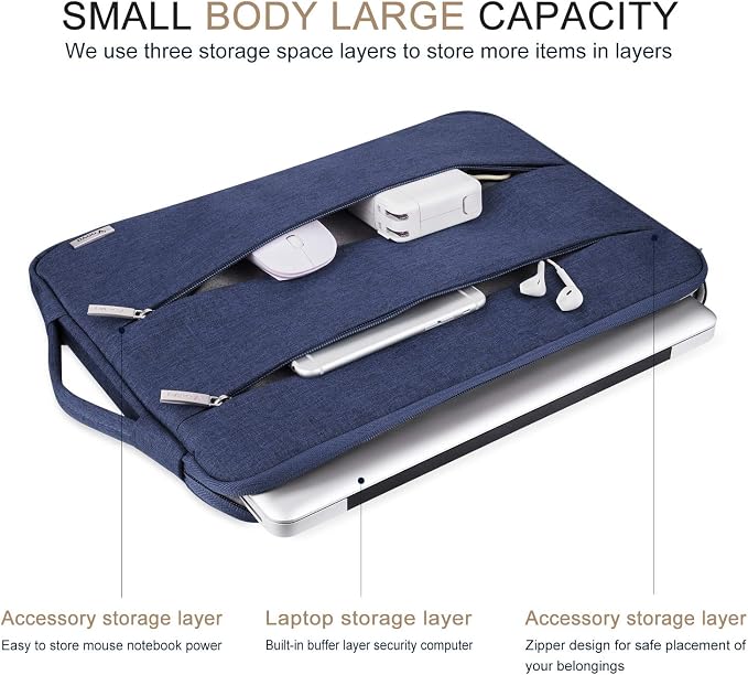 Voova 13 13.6 Inch Laptop Sleeve Case Compatible with MacBook Air 13 M1/M2/M3/M4 2020-2025, MacBook Pro 13/14, IPad Air/Pro 13, Waterproof Slim Computer Bag Cover with Handle, Blue