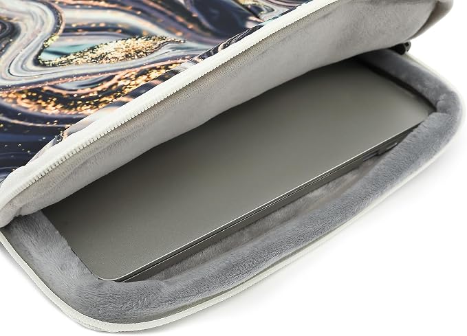360° Protective Laptop Sleeve Case Bag with Muti-Pockets,Handle and Luggage Strap for iPad 12.9 inch,MacBook Pro Air 13" and 12.5 inch-13.3 inch Screen Laptop (Black Marble)