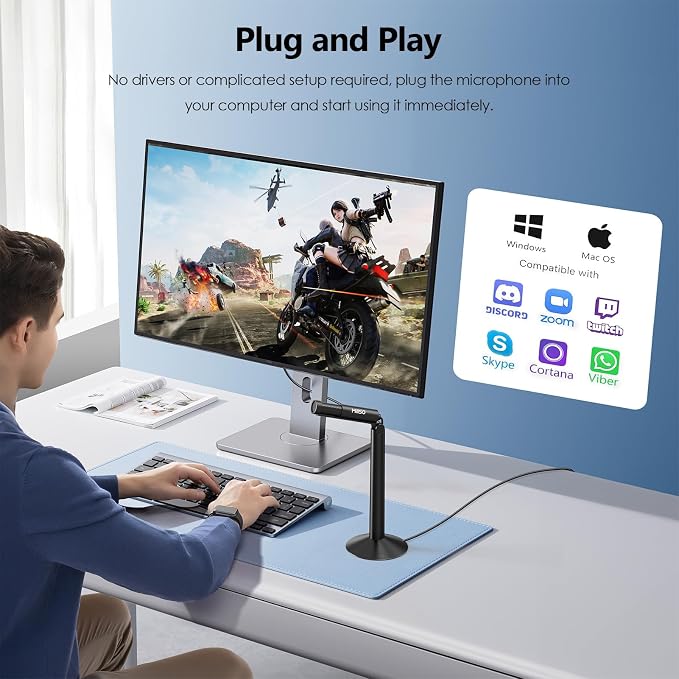 MillSO USB PC Microphone with Adjustable Stand Plug & Play Omnidirectional External Mini USB Microphone for Computer, Laptop, YouTube, Meeting, Recording, Podcasting, Gaming - 1.2M/4FT