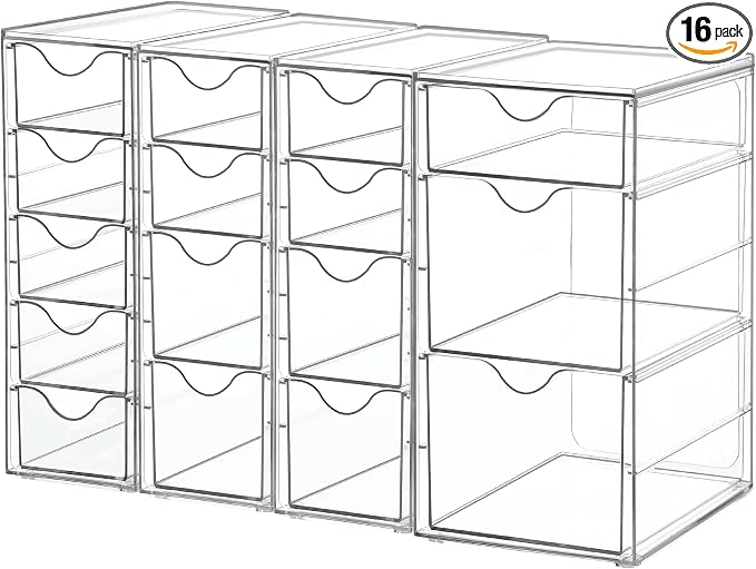 Vtopmart Acrylic Organizer with 16 Drawers (4 Set),Clear Storage Drawers for Office Supplies,Desk Organization and Storage for Makeup,Jewelry,Art Crafts