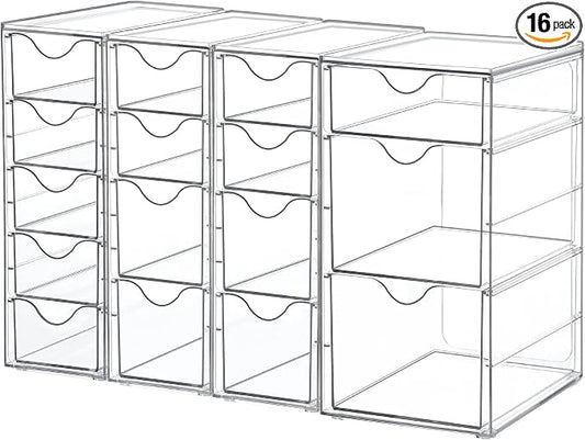 Vtopmart Acrylic Organizer with 16 Drawers (4 Set),Clear Storage Drawers for Office Supplies,Desk Organization and Storage for Makeup,Jewelry,Art Crafts