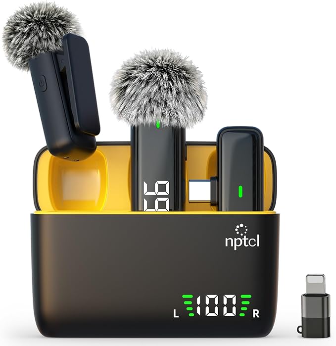 NPTCL Wireless Lavalier Microphone for iPhone Android Phone - USB Type C Mini Microphone with 24H Charging Case Noise Reduction for Video Recording Vlog YouTube TikTok