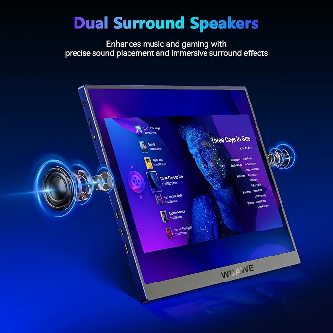 WUAWE 16" 1200P 120Hz Portable Monitor for Laptop, 100% sRGB Portable Laptop Monitor with Built-in Stand, HDR and Freensync, External USB C Monitor for Phone, MacBook, Laptop, PC(Blue)