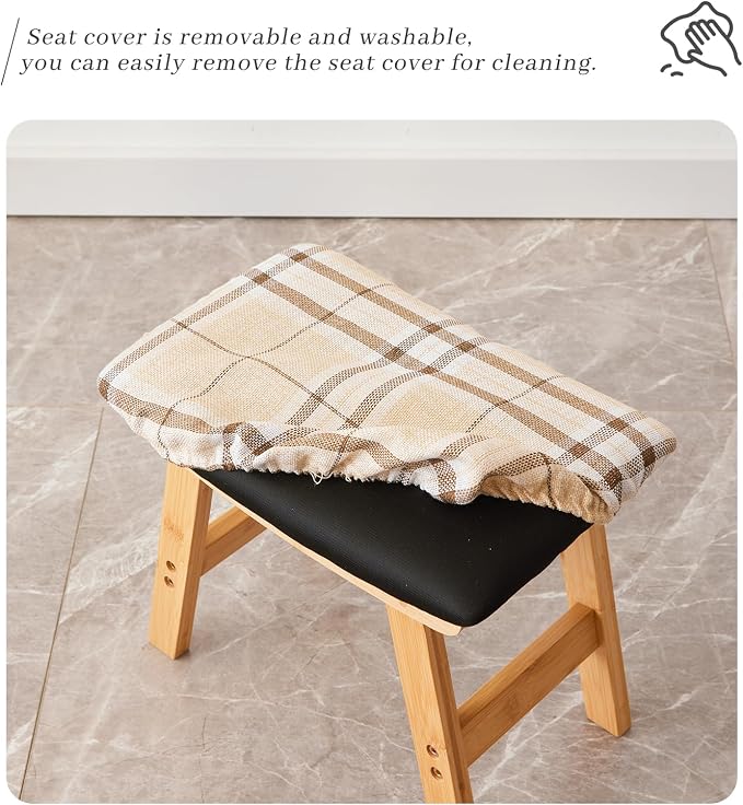 Kitsanery Foot Stool,Ottoman,Bamboo Small Sofa Foot Rest Under Desk,Extra Seating for Living Room, Bedroom and Kitchen (Natural Stool Legs - Stripes Surface)