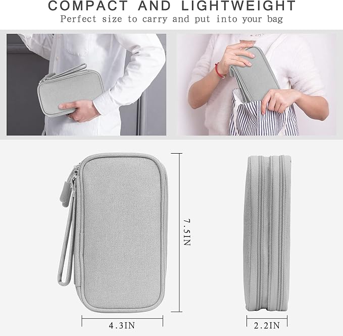 Skycase Electronic Organizer Travel Case - Waterproof Travel Cord Pouches for Organization, Cable Organizer, All-in-One Double Layers Storage Bag for Accessories, Charger, Cable, Grey- Medium
