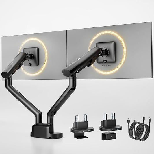 monTEK Dual Monitor Stand Mount with USB Up to 35" Screens, Each Arm Holds Max 24.3 lbs, Full Motion Adjustable Monitor Arm Desk Mount with C-Clamp/Grommet,VESA 75/100mm