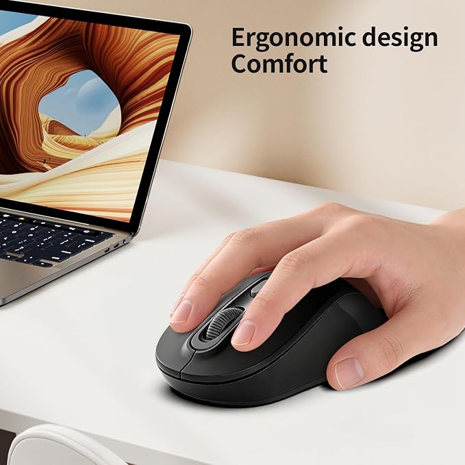 Wireless Mouse, 2026 New Model, Silent Click Ergonomic Design, Portable, 4 Buttons, Adjustable DPI (800/1200/1600), for Laptop/PC/Office (Black)
