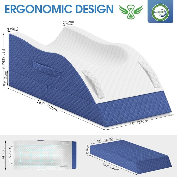 TranquilRelax Elevation Pillows for Leg After Surgery, Memory Foam Adjustable Leg Wedge Pillow for Injury or Rest, Ankle Pillow for Sleeping Blood Circulation Blue