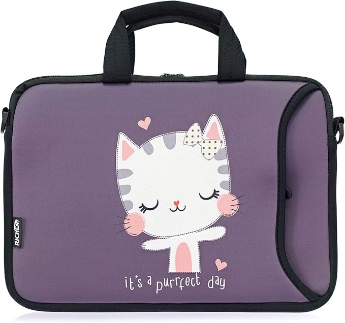 RICHEN 17 inch Laptop Shoulder Bag Carrying Case Computer PC Cover Pouch with Handle Fits 15.6/16/17/17.3/17.4 inch Laptop Notebook (16-17.3 inch, Cute Cat)