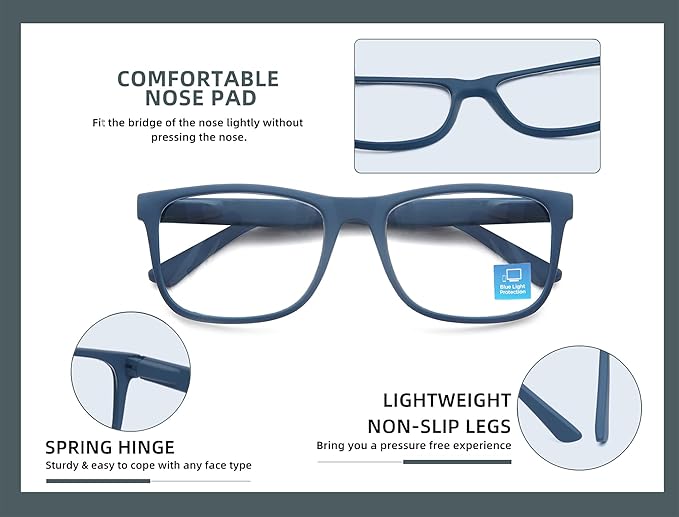 Blue Light Blocking Reading Glasses Men Large Wide Oversized Square Computer Readers Glasses for Big Head/Large Face