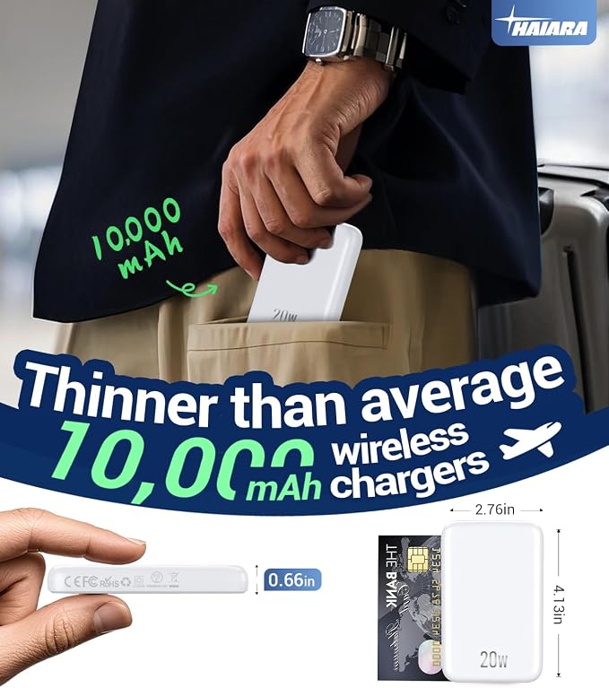 Portable Charger for Magsafe Power Bank - 10000mAh Magnetic Phone Charger, USB-C 20W PD Fast Charging, Slim Wireless Battery Pack for iPhone 17/16/15/14/13 Series,for Travel Cruise Essentials-Pearl