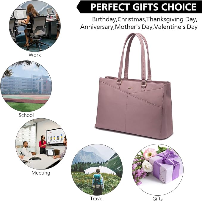 LOVEVOOK Laptop Tote Bag for Women 15.6 Inch Waterproof Leather Computer Bags Women Business Office Work Bag Briefcase Light Purple