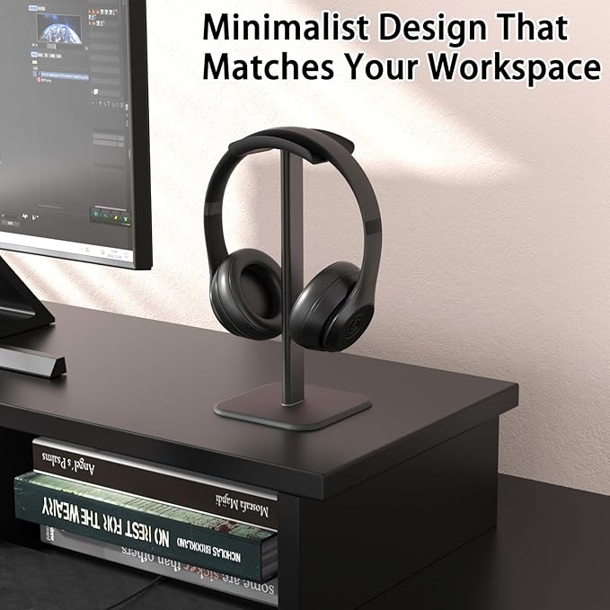 Headphone Stand for Desk - Headset Stand with Aluminum Hanger and Plastic Headrest, Headphone Holder for AirPods Max, Sony, Bose, Beats and More (Black)