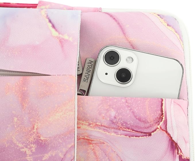360° Protective Laptop Sleeve Case Bag with 3 Pockets,Handle and Luggage Strap for MacBook Air 13 inch,13.3 inch HP Dell Lenovo Notebook (Pink Marble)