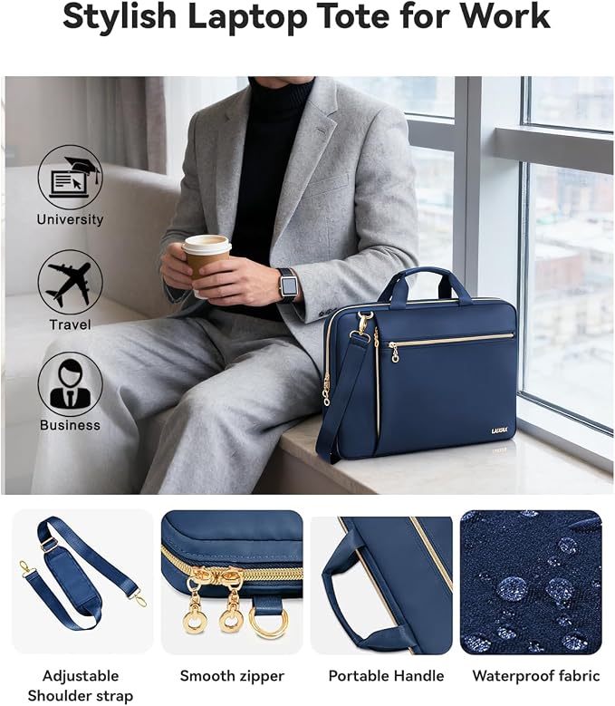 Laptop Case Bag Women Men Computer Sleeve Compatible with MacBook/Dell/HP/Acer/ASUS/LG, Waterproof Shoulder Carrying Briefcase, Blue, 15.6-16 Inch