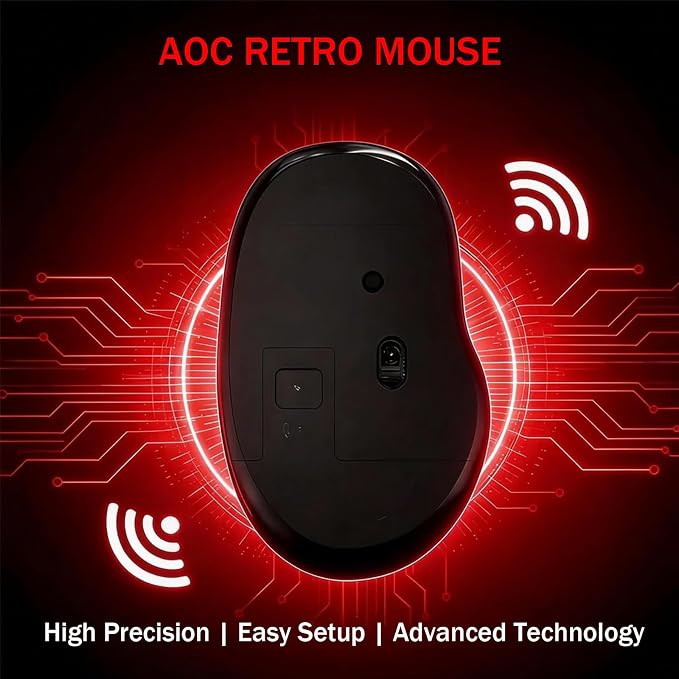 AOC Wireless Mouse, 2.4G Optical Mice with Nano Receiver, Portable Design with Textured Grip, 1600 DPI Adjustable Cordless Mouse Compatible with Notebook, PC, Laptop Black MS400