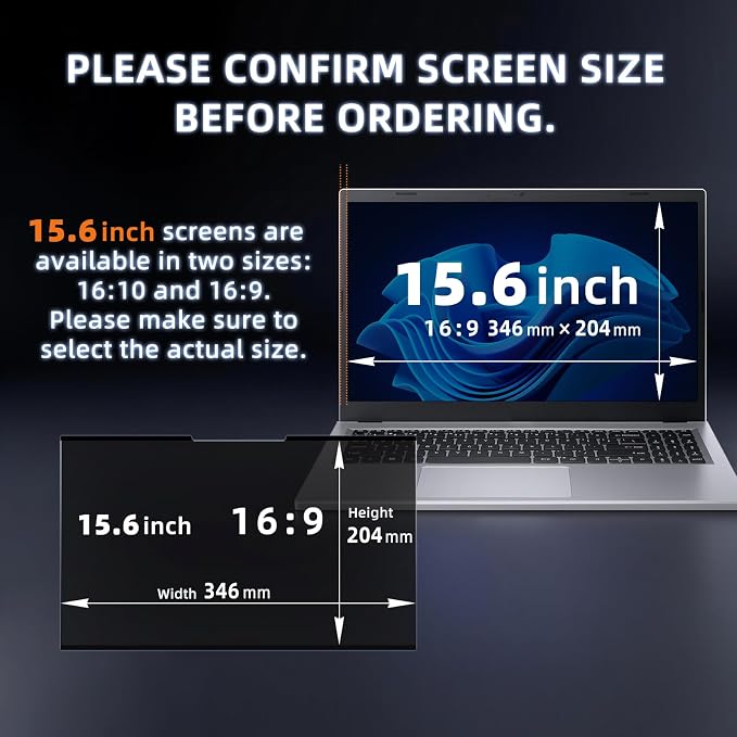 Nano-Adsorption Laptop Privacy Screen 15.6 inch 16:9, Removable Laptop Privacy Screen Protector, Anti Glare Blue Light Touchscreen compatible, Computer Private Filter