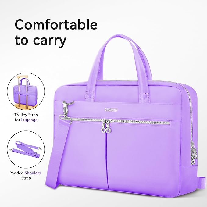 Ferkurn Laptop Bag Case Women Men Computer Bag Compatible with MacBook/HP/LG/Dell, Shoulder Strap Slim Carrying Messenger Briefcase, Purple, 14 Inch