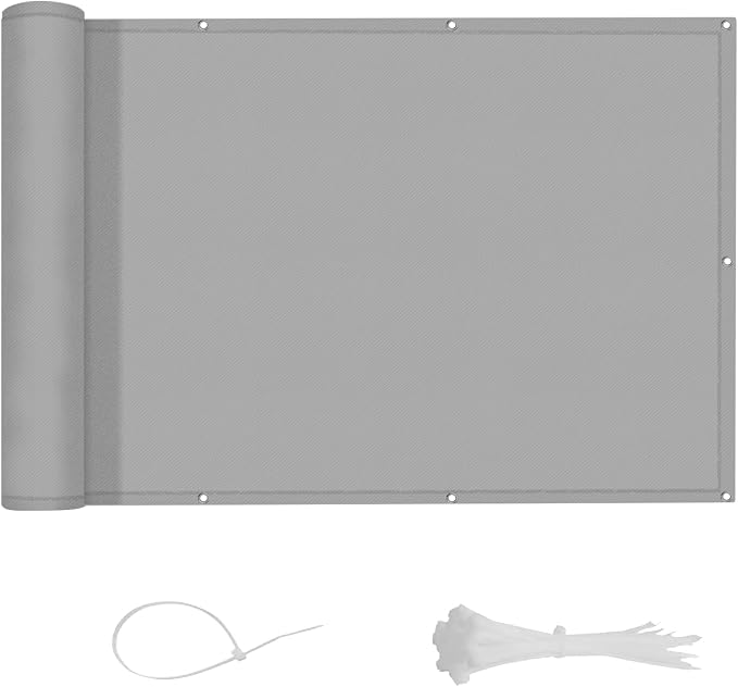 LOVE STORY 3' x16' Gray Waterproof Balcony Privacy Screen Cover - Opaque Fence Covering Privacy, 100% Polyester Fabric, UV Protection Shield for Apartment Railing,Outdoor Patio, Deck, Porch