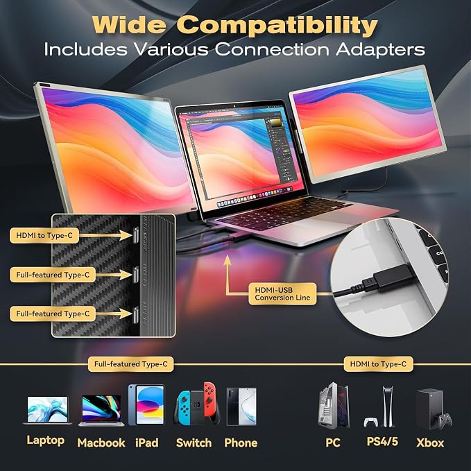 Teamgee 15.6" Laptop Screen Extender | Portable Monitor for 13-17” Mac/Windows Laptops | 120% sRGB FHD, Metal Stand, 235° Rotation, Ideal for Hybrid Work