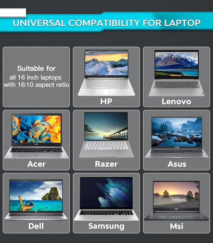 PYS Laptop Privacy Screen 16 Inch - Removable Laptop Screen Privacy Shield for 16:10 Widescreen Display - Anti Glare & Blue Light Screen Filters for Eye Protection - Black