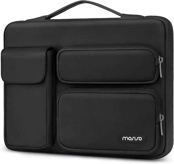 MOSISO 360 Protective Laptop Case 15 inch, Laptop Sleeve Compatible with MacBook Air M5 A3448 M4 A3241 M3 A3114 M2 A2941 2026-2023,Dell XPS,Side Open Bag with 2 Raised&1 Flapover Pockets, Black