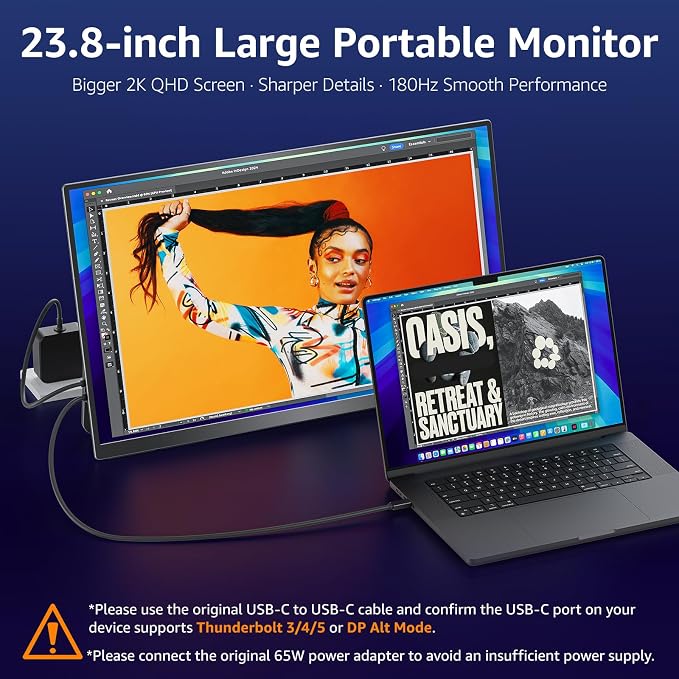 VisionOwl Portable Monitor for Laptop, IPS USB-C HDMI Travel Second Monitor for MacBook Pro Air, PC, PS5, Xbox, Portable Second Screen, Built-in Kickstand, Speakers, VESA Mountable, 23.8 Inch