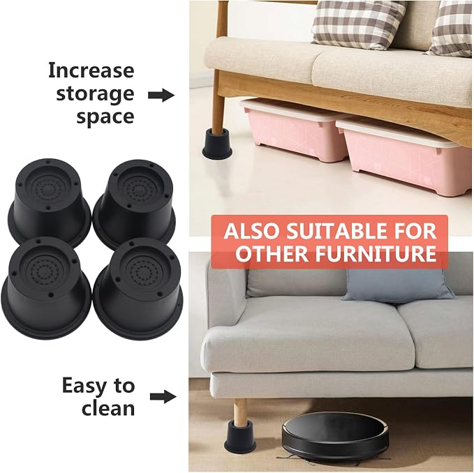 4 Pack Furniture Risers Black Bed Risers 2 inch, Bed Lifts Risers for Sofa, Couch, Desk, Heavy Duty Bed Frame Risers Table Leg Extenders Supports Up to 1,300 Lbs