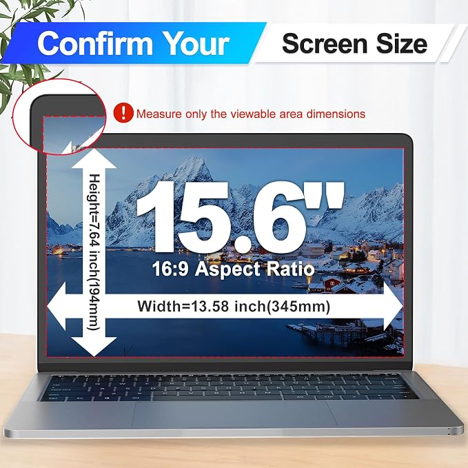 Magnetic Laptop Privacy Screen Filter 15.6 Inch for 16:9 Computer Monitor, Removable Anti Blue Light Privacy Shield, Anti-Glare Protector Compatible with Dell Hp Asus Lenovo