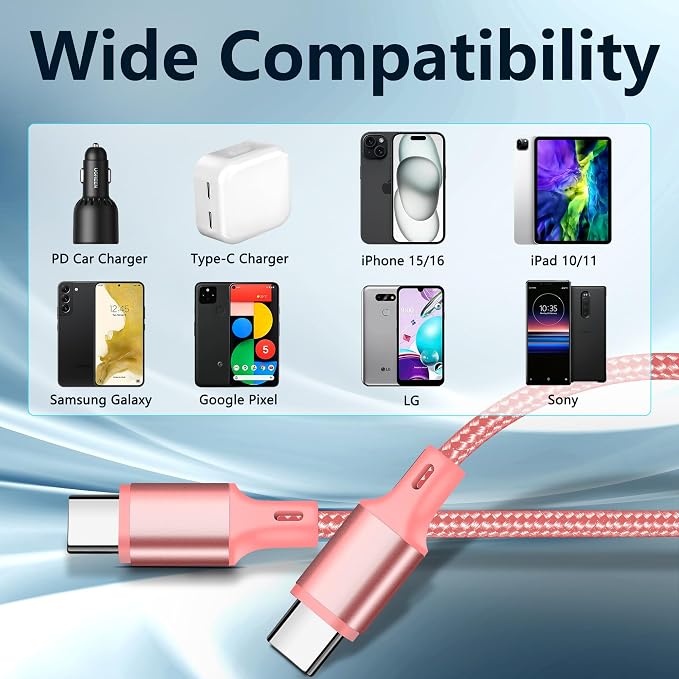 USB C to USB C Charger Cable, 5 Pack [3/3/6/6/10ft] Type C Fast Charging Cord High Data & Transfer Wire Compatible for iPhone 17/16/15 Plus/Pro Max iPad Pro Air Ps5 Controller Samsung Galaxy(Pink)