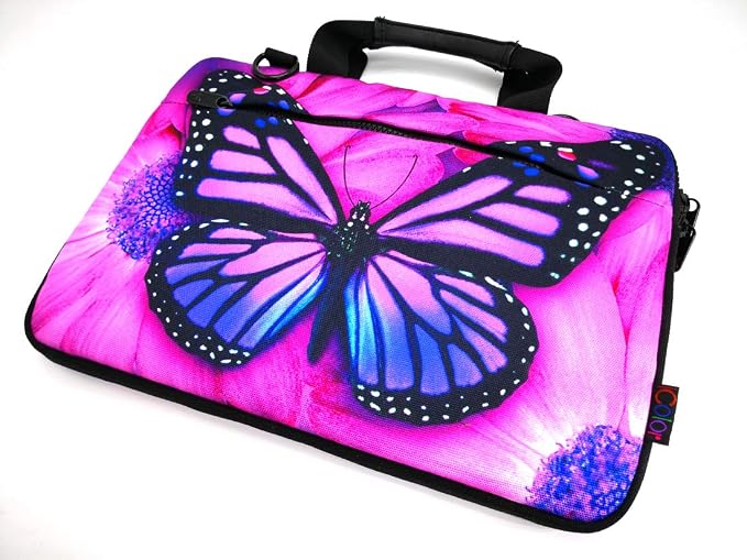 icolor 14.5 15 15.6 Inches Canvas Laptop Shoulder Bag Case,Messenger Bag Sleeve Pouch,Travel Briefcase,Computer Ultrabook Notebook Protective Carrying Bag with Adjustable Strap, Purple Butterfly