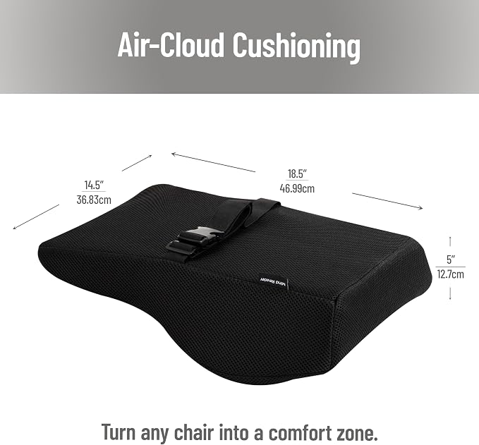 Mind Reader Air-Cloud Lumbar Cushion, Ergonomic Memory Foam Back Support Pillow for Office Chairs, Recliners, and Car Seats, Chiropractor-Recommended, Black