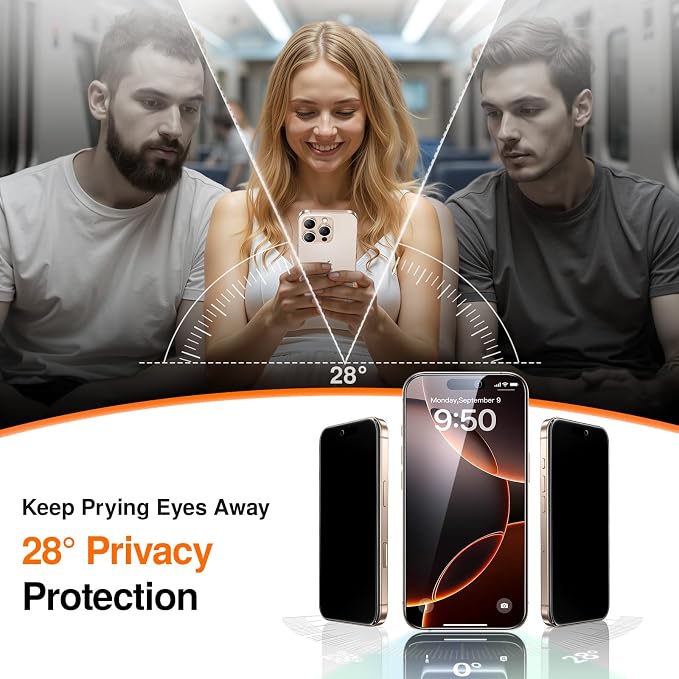 SMARTDEVIL 2 Pack Privacy Screen Protector for iPhone 16 Pro, Anti-Spy Tempered Glass Film, 9H Hardness Military Grade Shatterproof, Easy to Install, Auto Bubble-Free and Dust-Free Box, Case Friendly