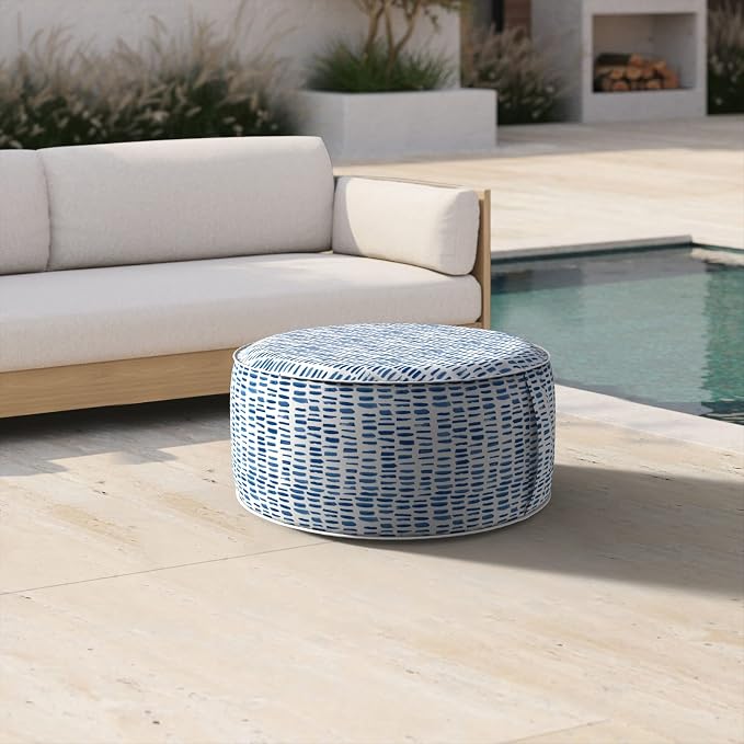 DYTXIII Inflatable Ottoman Stool D21 xH9 for Outdoor/Indoor Use, Water Repellent Patio Foot Rest Stool with Portable Handle,Round Pouf Ottoman Suitable for Garden,Deck and Camping - Pebble Blue
