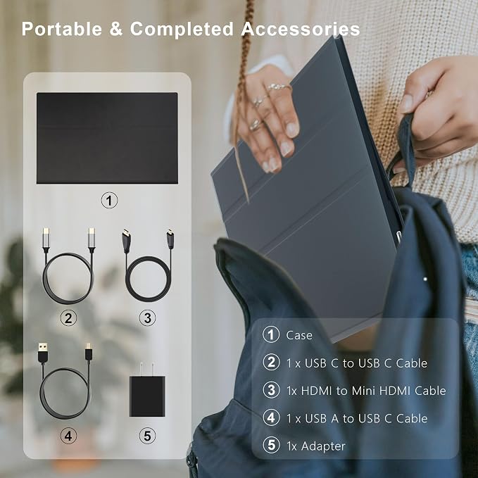 Portable Monitor for Laptop, 15.6 Inch 1080P FHD Portable Monitor Second Screen Extender with USB C HDMI Cover Stand Speaker for Laptop Computer PC Mac Phone PS5/4 Xbox Switch Travel Gaming Work