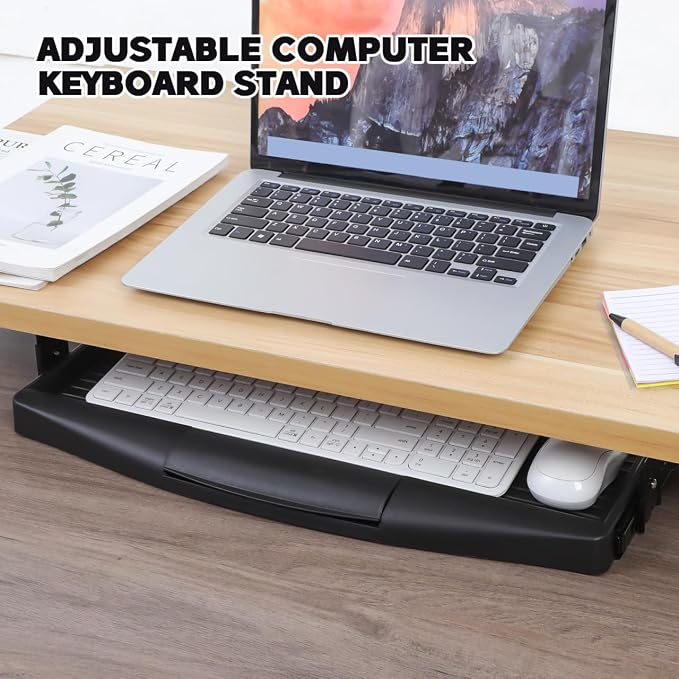 VILLCASE Keyboard Tray Under Desk, Pull Outkey Board Tray for Desk with Drawer C Clamp, 19.6" x 9" Slide-Out Mouse Computer Platform for Home Study Office