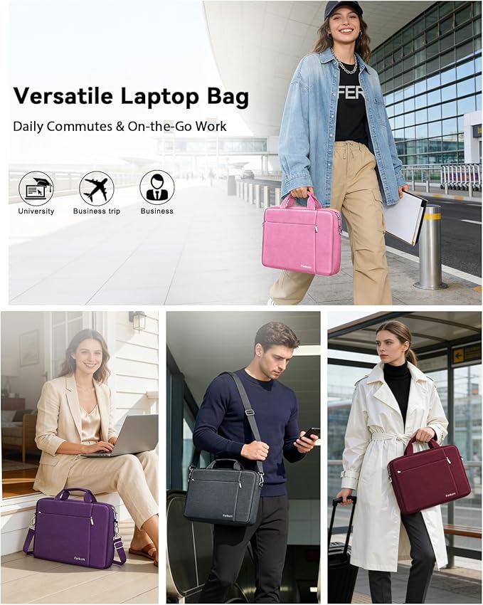 Ferkurn Laptop Bag Case for Women Men Computer Bag Compatible with HP Envy Pavilion Omen/LG Gram/MSI/Dell Inspiron XPS/Lenovo/Acer, Shoulder Strap Carrying Messenger Briefcase, Pink, 15.6 16 Inch