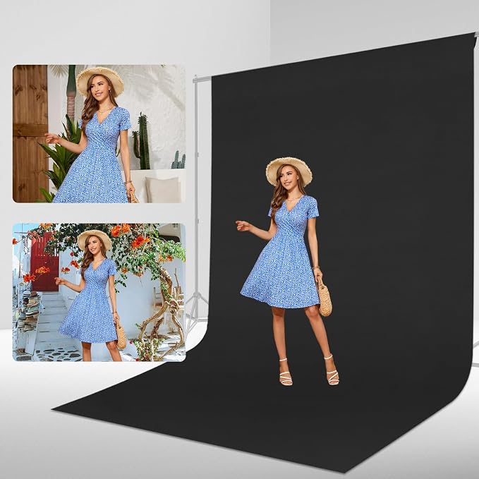 Black Backdrop Curtain 20x7ft (WxH), Black Photo Backdrop for Photography Polyester Collapsible Background Screen for Portrait, Product Video, Pet, Photoshoot, Birthday, Party